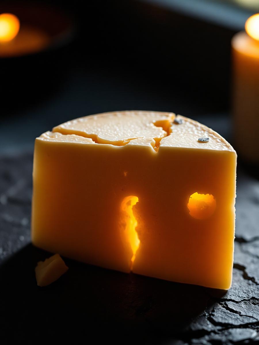 Cracked wedge of aged Parmigiano Reggiano on dark stone